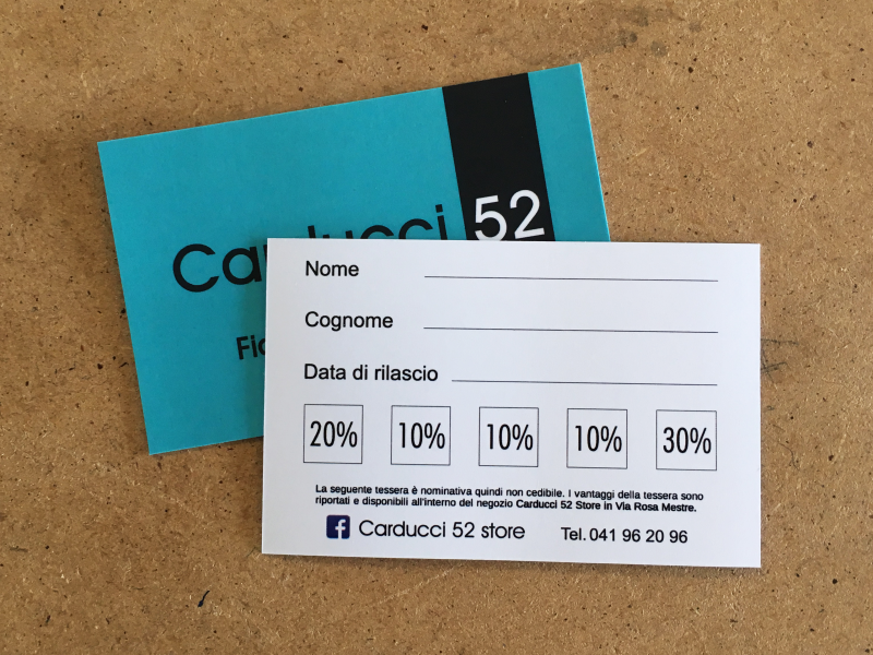 Tessera punti in cartoncino, Fidelity card a Venezia