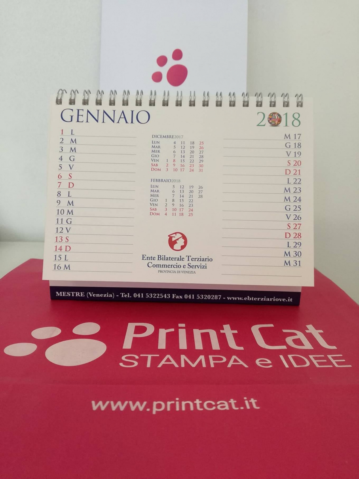 Stampa calendario scrivania 2018 azienda veneziana Ente Bilaterale Terziario Commercio e Servizi